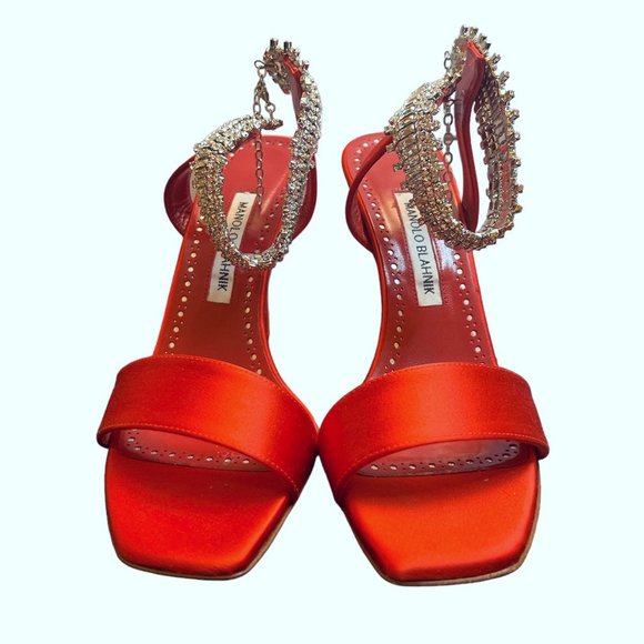 NEW Manolo Blahnik Size 38.5 EU Parinasan Embellished Ankle-Strap Sandals, Red - Picture 4 of 11